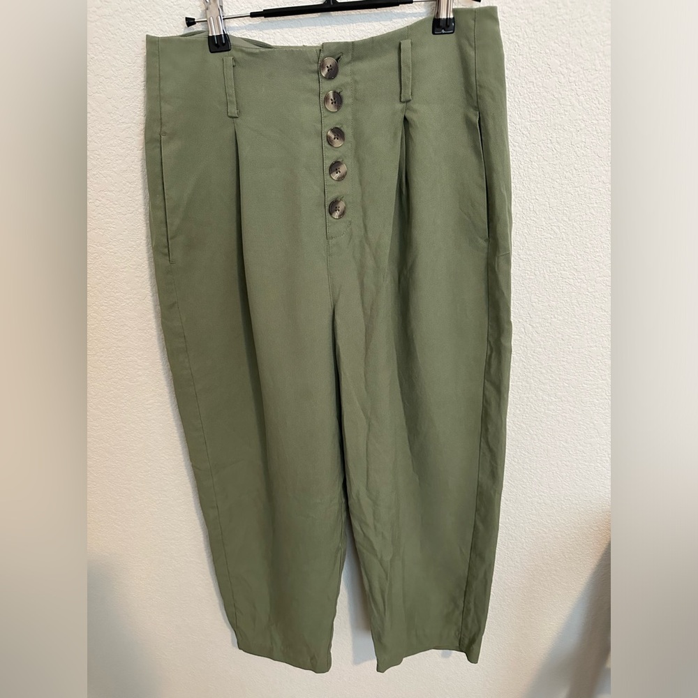 Sage Green Pleated Buttonfly Trousers